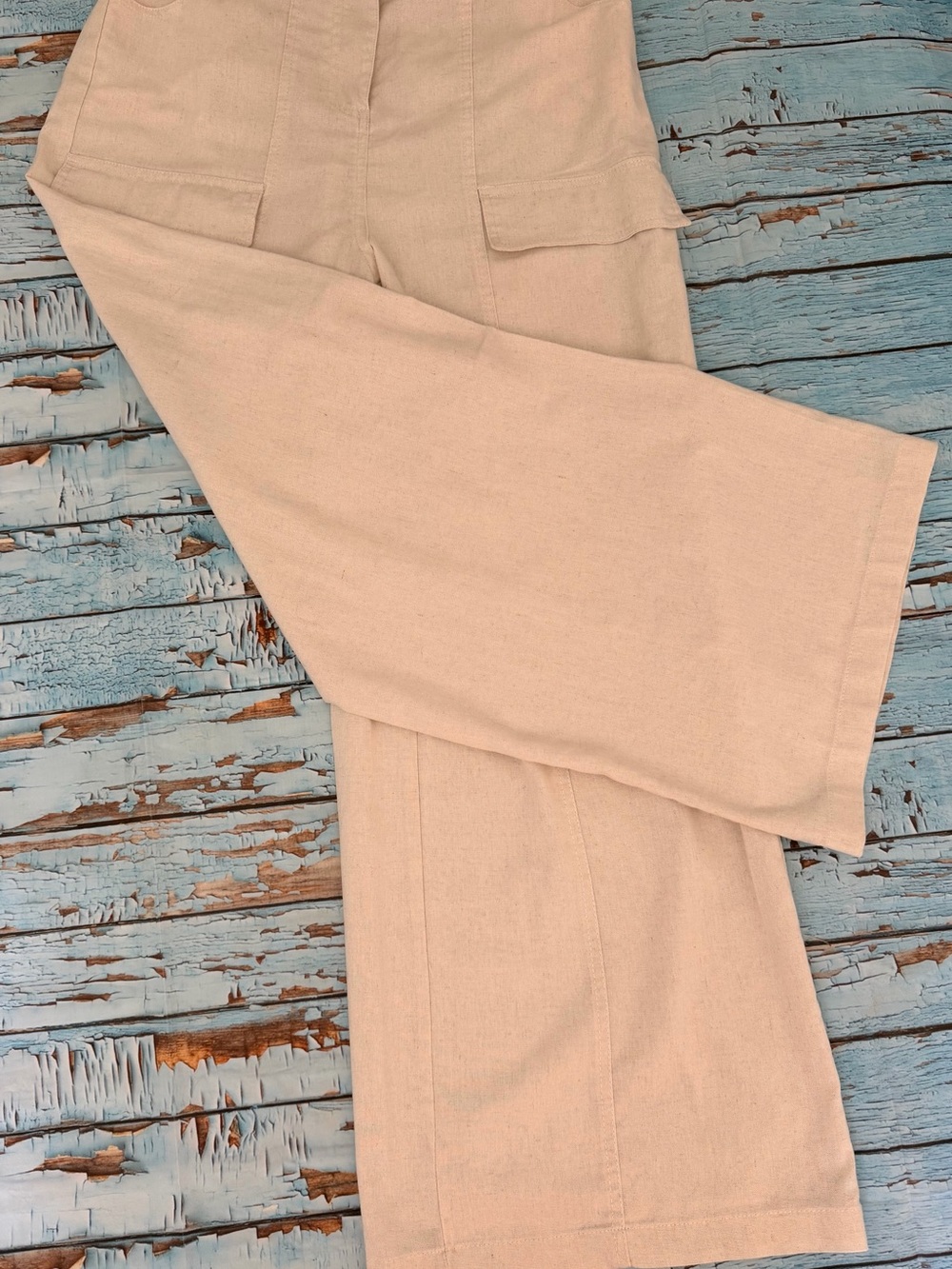 Hunter & Brown like new Cream Elastic-Waist Linen Blend Pants L - Picture 15 of 15